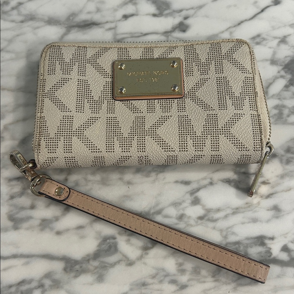 Michael Kors Tan Wristlet with Gold Accents